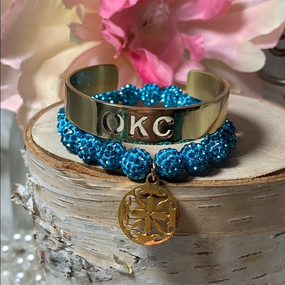 3 Rustic cuff bracelets Emerson blue gold OKC - Picture 2 of 6